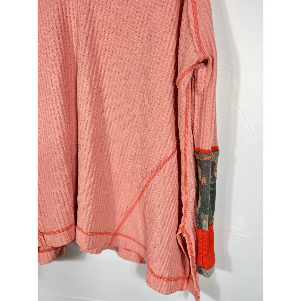 WE THE FREE Cozy thermal waffle knit leopard print cuff thermal top Orange XS - Picture 10 of 14